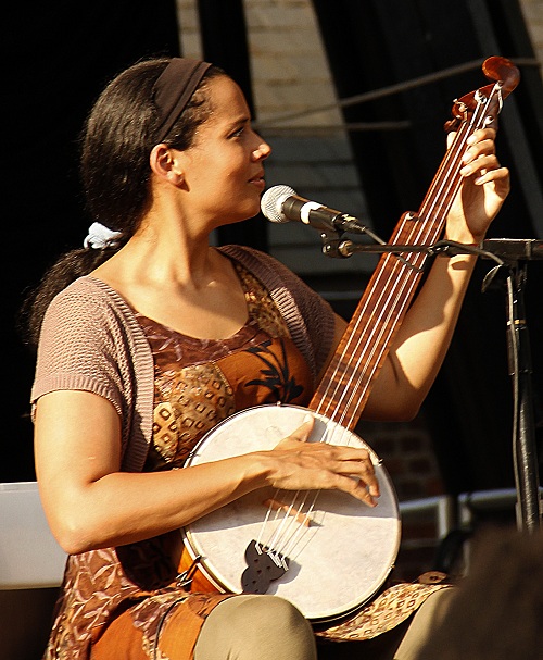 Rhiannon Giddens on a minstrel banjo