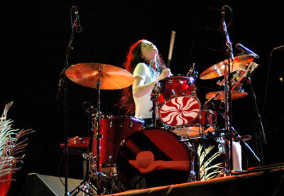 Meg on drums